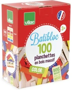 Batibloc - Petit Bâtisseur Couleur - 100 Pièces - Vilac - 2125 - Jeu De Construction - Hêtre Massif Du Jura