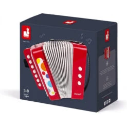 Janod - Accordéon à Soufflet Confetti - Jouet D'Imitation Et D'Éveil Musical - Sangle De Maintien - Rouge - Dès 3 Ans, J07620