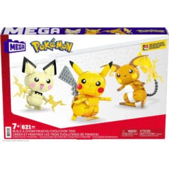 MEGA Pokémon 3 Figurines évolutions De Pikachu à Construire, Jeu De Briques De Construction, 622 Pièces