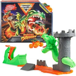 SPIN MASTER -20% ! MONSTER JAM - PLAYSET DUELING DRAGON 1:64 - Univers De Jeu Pour Lancer Ses Véhicules Tour Dragon